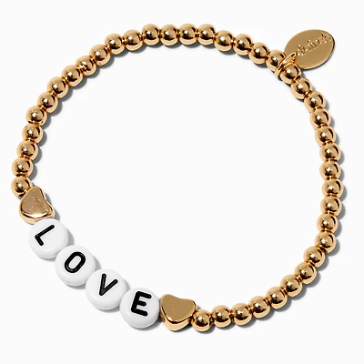 ''Love'' Gold-tone Beaded Stretch Bracelet 