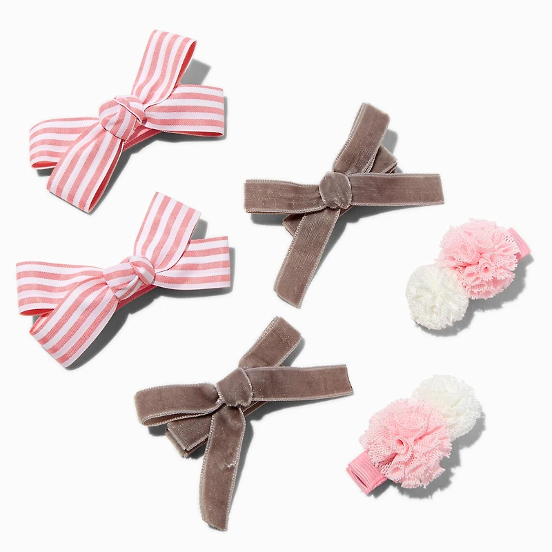 Claire's Club Pink Pom Hair Bow Clips - 6 Pack