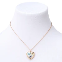 Gold Butterfly Heart Locket Pendant Necklace