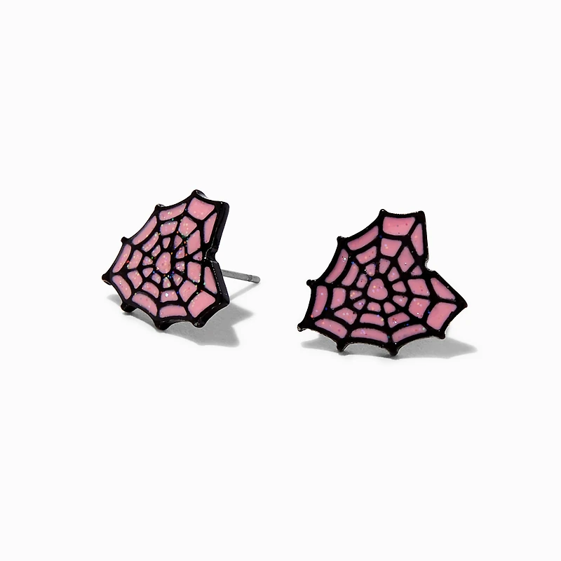 Pink Heart Spiderweb Halloween Stud Earrings
