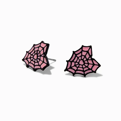 Pink Heart Spiderweb Halloween Stud Earrings
