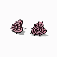 Pink Heart Spiderweb Halloween Stud Earrings