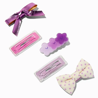 Claire's Club Purple Bow Mixed Hair Clips - 5 Pack