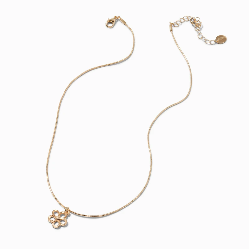 Gold-tone Textured Flower Pendant Necklace 