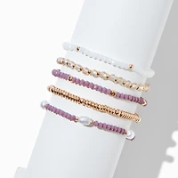 Mauve Gold-tone Beaded Stretch Bracelets - 5 Pack