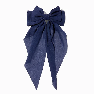 Navy Blue Long Tail Hair Bow Clip