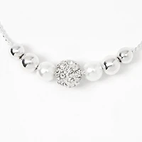 Silver-tone Crystal Fireball & Pearl Bolo Bracelet
