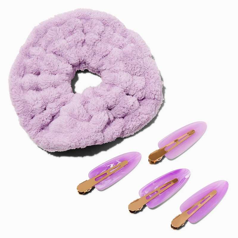Purple Scrunchie & No-Crease Hair Clip Makeup Bag Set