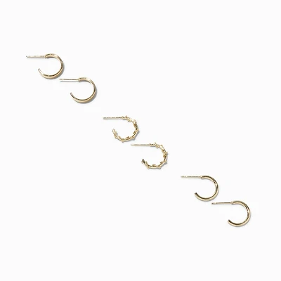Gold-tone 12mm Textured Huggie Hoop Earrings - 6 Pack