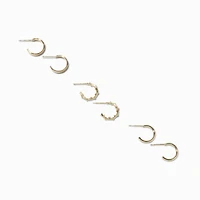 Gold-tone 12mm Textured Huggie Hoop Earrings - 6 Pack