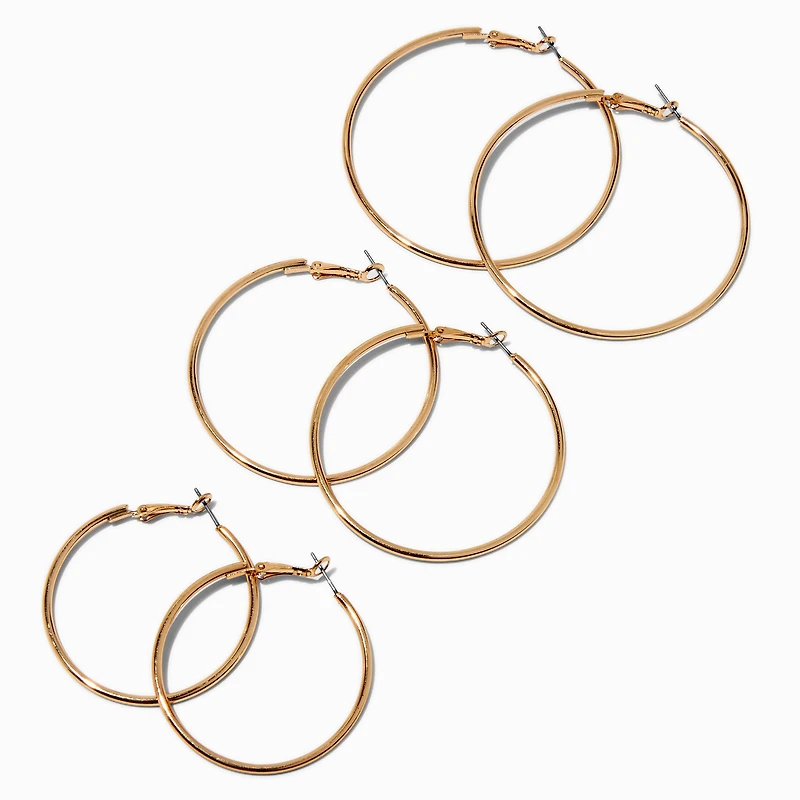Gold-tone 40mm 50mm, & 60mm Graduated Hoop Earrings