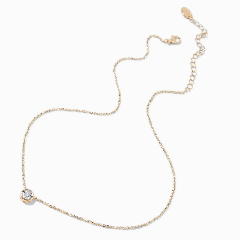 Gold-tone Cubic Zirconia Round Pendant Necklace