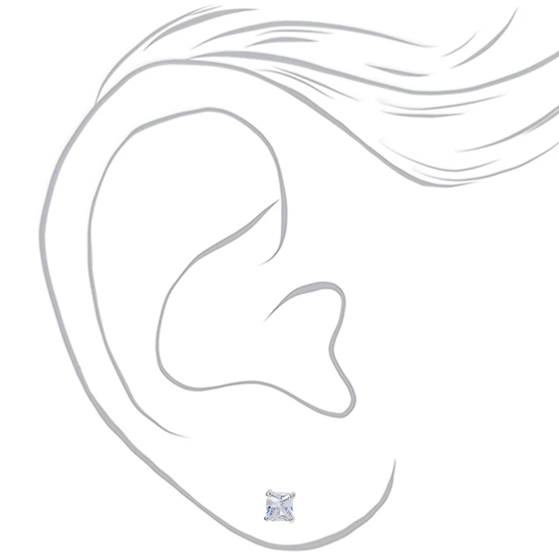Silver-tone Cubic Zirconia 4mm Square Stud Earrings