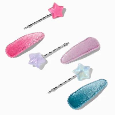 Claire's Club Jewel Tone Star Pin & Velvet Hair Clips - 6 Pack