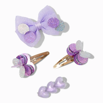 Claire's Club Purple Paillette Mixed Hair Clips Set - 4 Pack