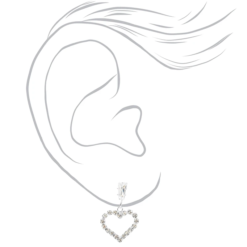 Silver-tone Rhinestone Heart 0.5" Drop Earrings