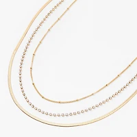 Gold Beaded, Rhinestone & Snake Chain Necklaces - 3 Pack 