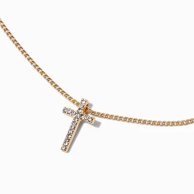 Gold-tone Crystal Cross Pendant Necklace