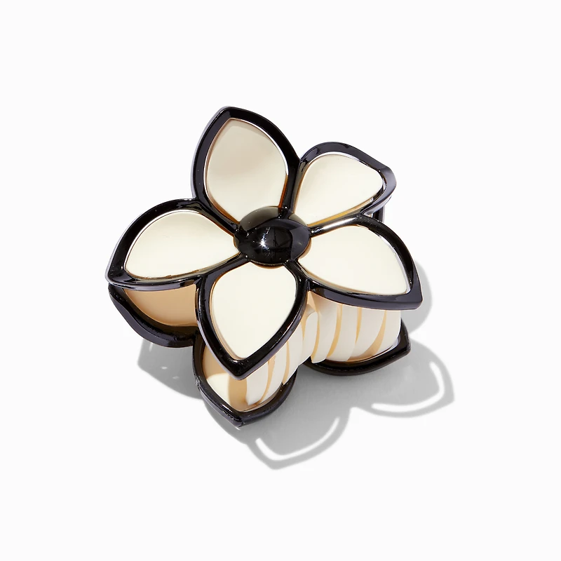 Cream & Black Lined Flower Hair Claw