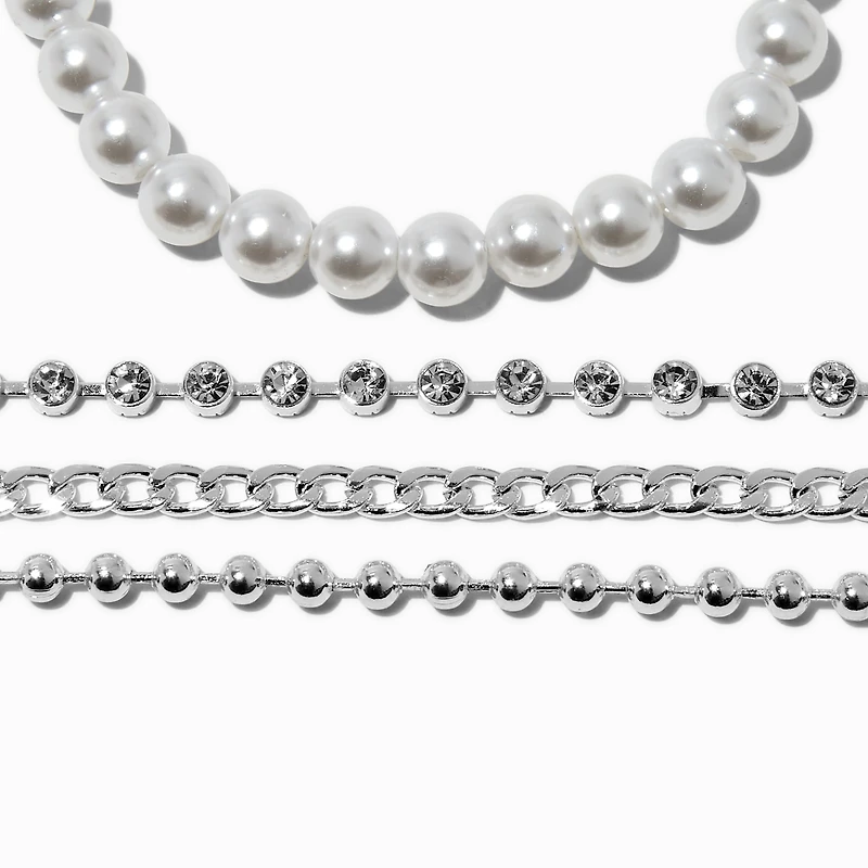 Silver-tone Bead & Pearl Bracelet Set - 4 Pack 