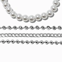 Silver-tone Bead & Pearl Bracelet Set - 4 Pack 