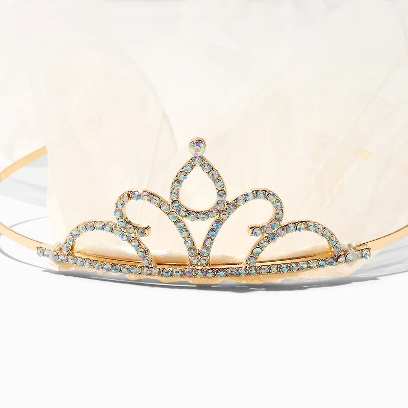 Claire's Club Special Occasion Ivory Veil Gold Crown