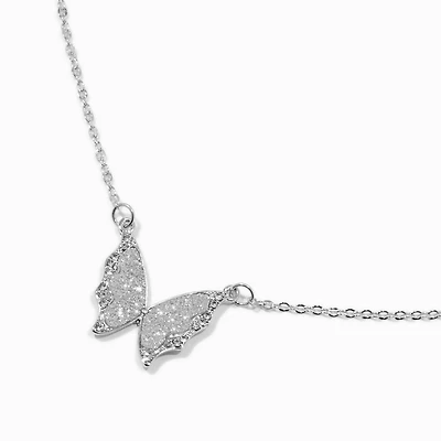 Silver-tone Glitter Butterfly Pendant Necklace