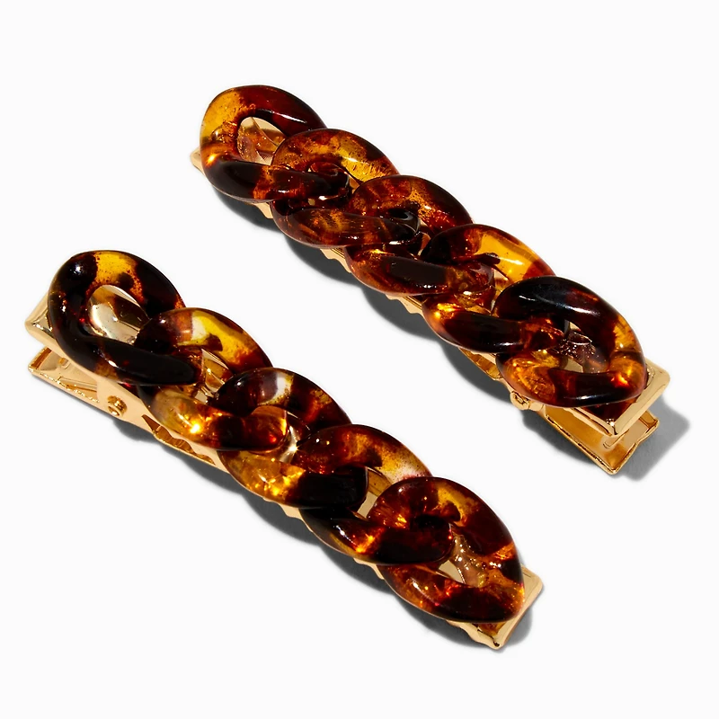Tortoiseshell Chain Hair Barrette Clips - 2 Pack