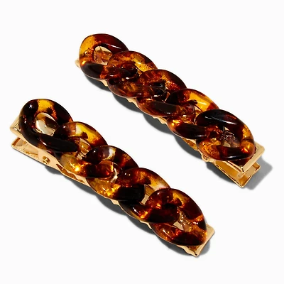 Tortoiseshell Chain Hair Barrette Clips - 2 Pack