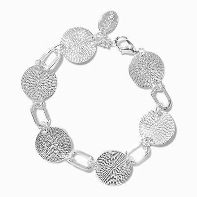 Silver-tone Textured Disc Chain Bracelet