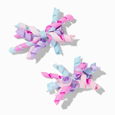 Claire's Club & Purple Curly Ribbon Hair Clips