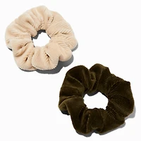 Forest Green & Ivory Velvet Ribbed Hair Scrunchies - 2 Pack