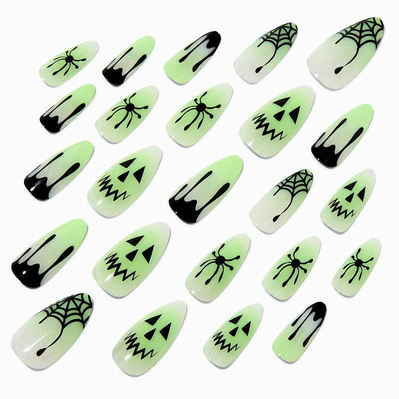 Glow in the Dark Witch Halloween Squareletto Press On Faux Nail Set - 24 Pack