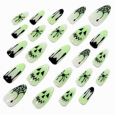 Glow in the Dark Witch Halloween Squareletto Press On Faux Nail Set - 24 Pack