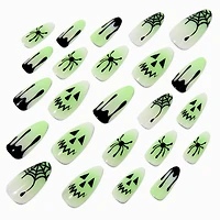 Glow in the Dark Witch Halloween Squareletto Press On Faux Nail Set - 24 Pack