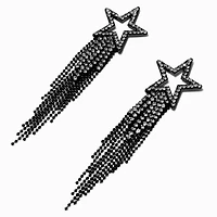 Black Crystal Star Fringe 4" Drop Earrings 