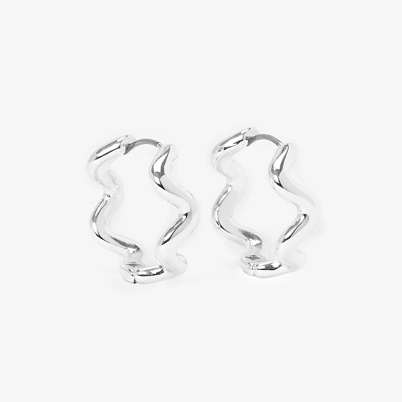 Silver-tone Squiggle Zig Zag 20MM Hoop Earrings