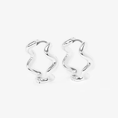 Silver-tone Squiggle Zig Zag 20MM Hoop Earrings