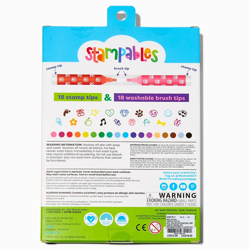 ooly® Stampables Double-Ended Brush & Stamp Markers - 18 Pack
