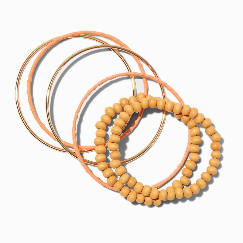 Orange Raffia Wrapped Bangle Bracelets - 6 Pack