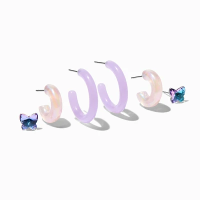 Purple Hoops Earring Stackables Set - 3 Pack