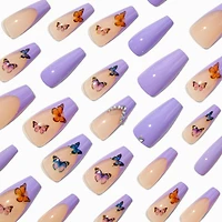 Butterfly French Tip Bling Squareletto Vegan Faux Nail Set