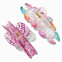 Rainbow Heart Glitter Hair Claws - 2 Pack