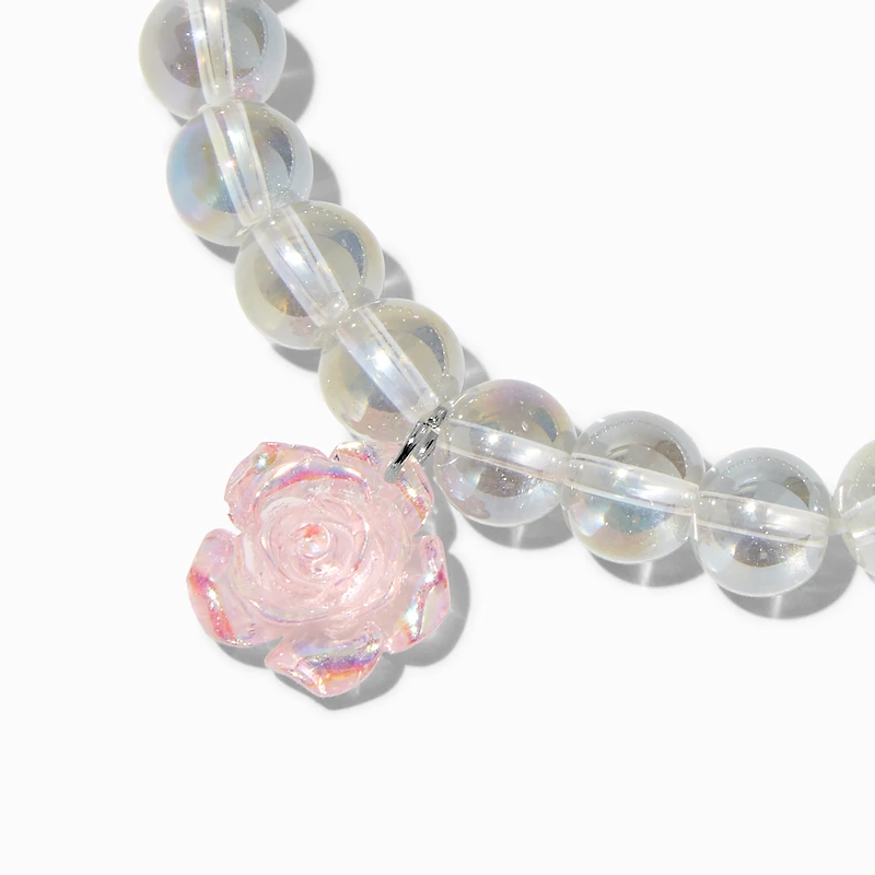 Pink Rose Iridescent Stretch Beaded Bracelet