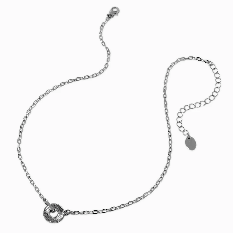 Silver-tone Rigid Disc Pendant Necklace