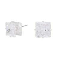 Silver-tone Cubic Zirconia 10mm Square Stud Earrings