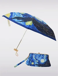 Versatile Night-Sky Compact Mini-Umbrella with Matching Clutch