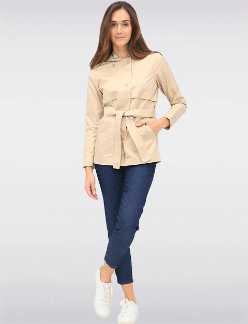 Sleek Slim Fit Vegan Belted Parka Jacket with Hood by Point Zero