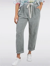 Chic Linen Blend Solid Belted Pants With Front Pockets By Froccella