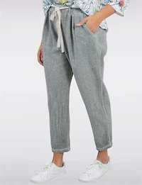 Chic Linen Blend Solid Belted Pants With Front Pockets By Froccella